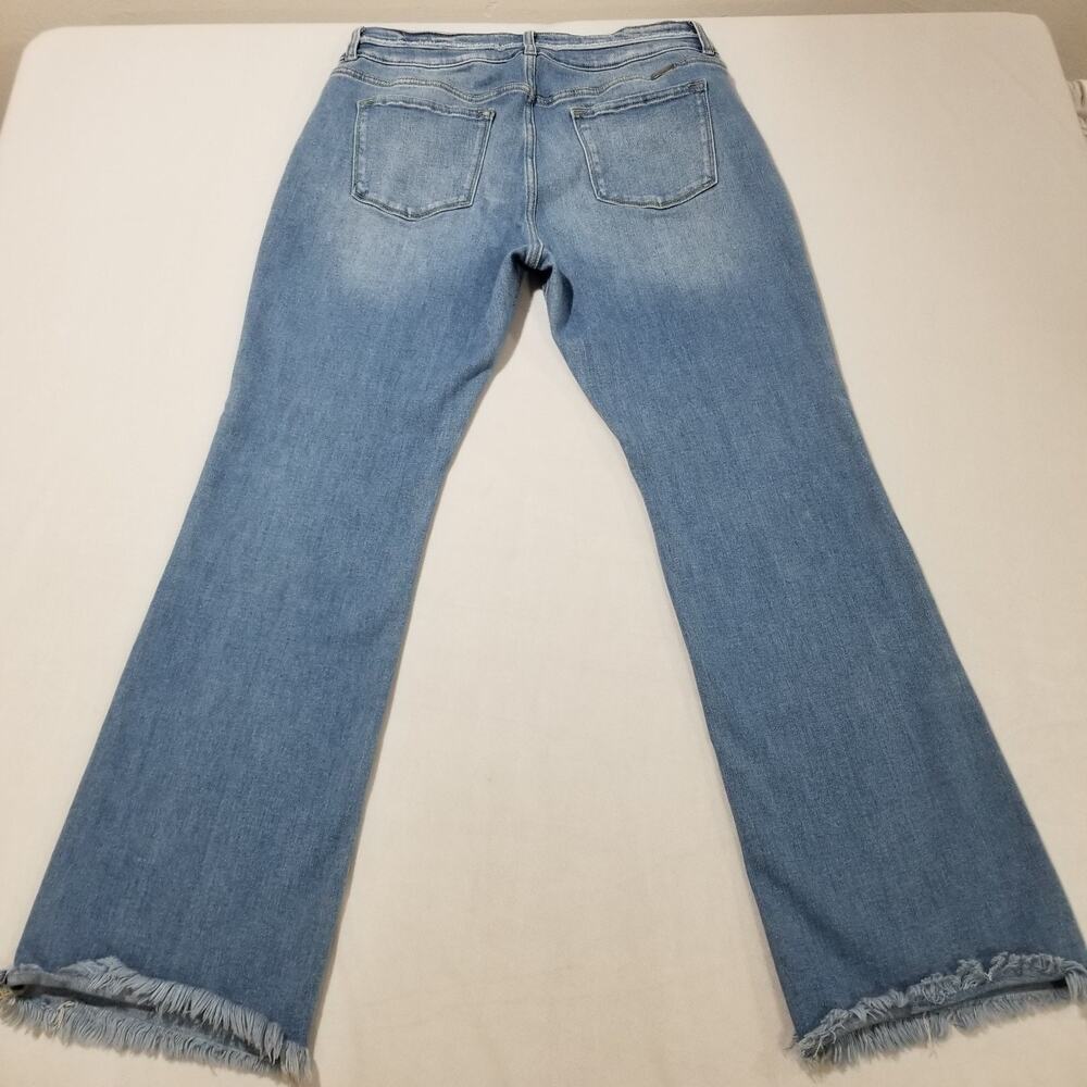 KanCan Bootcut Jeans 32 High Rise Curvy Double Button Light Sandblast Fringe Hem - Picture 2 of 9
